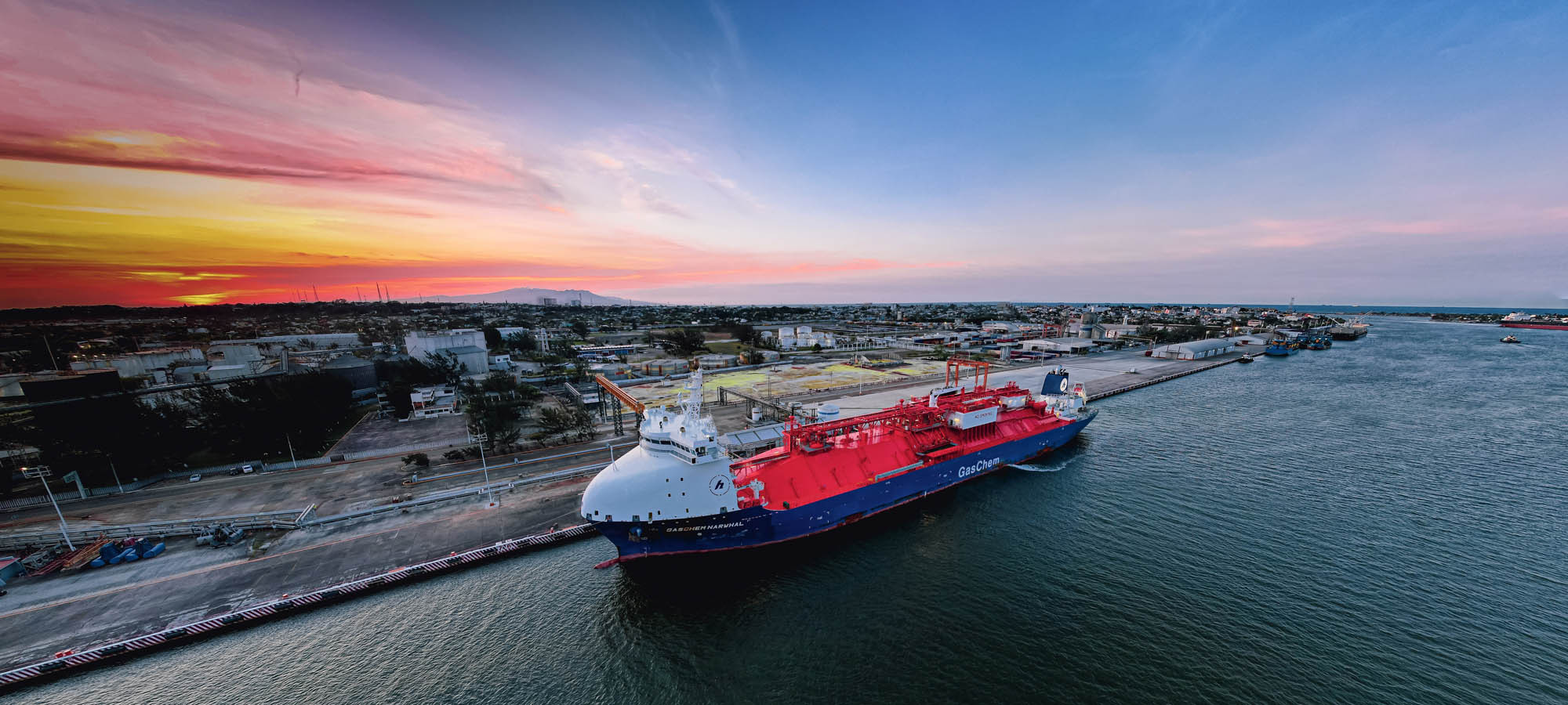 GasChem MGC gas carrier at sunset